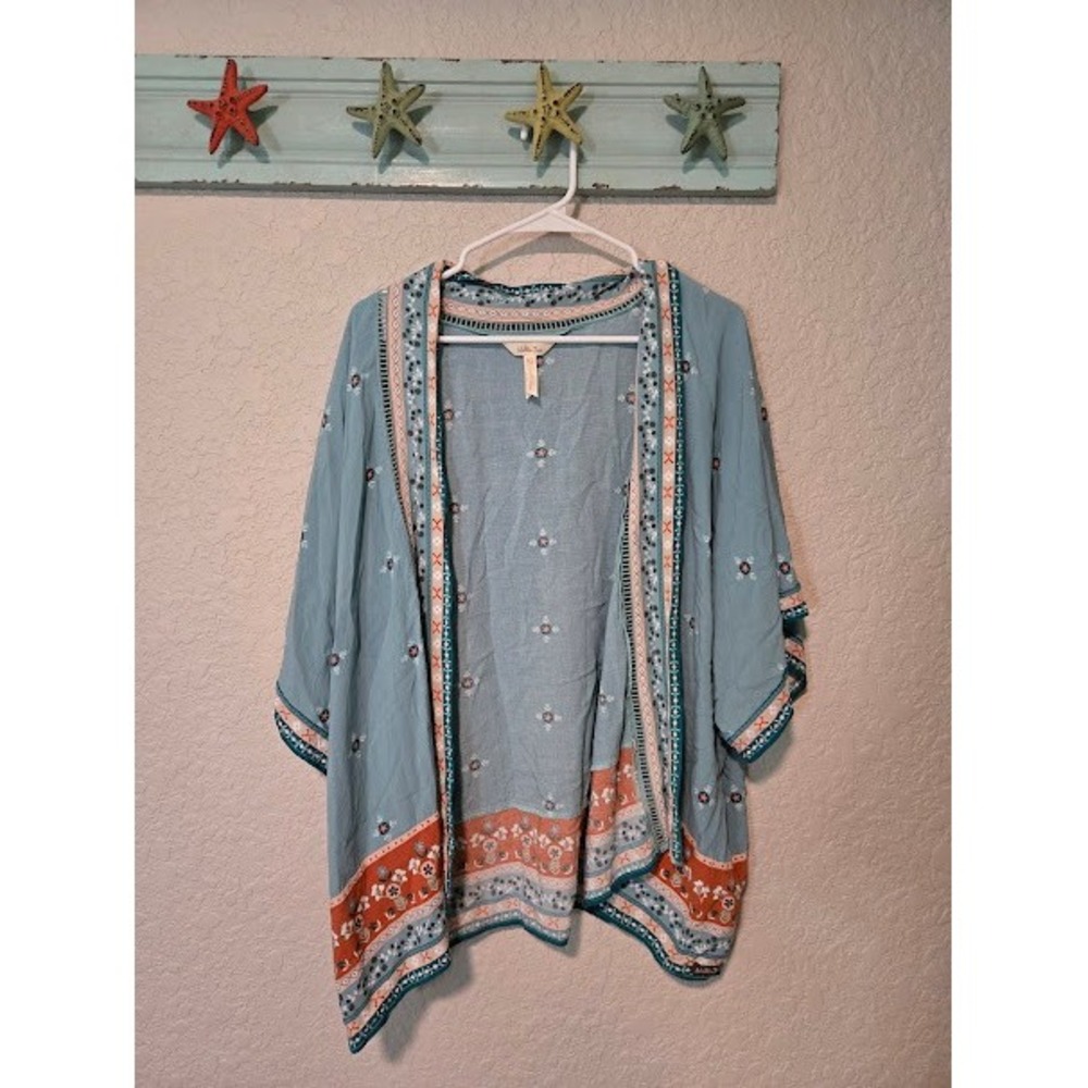 Matilda Jane Womens Blue Floral Boho Kimono Wrap Cardigan XS/S Rayon Crochet